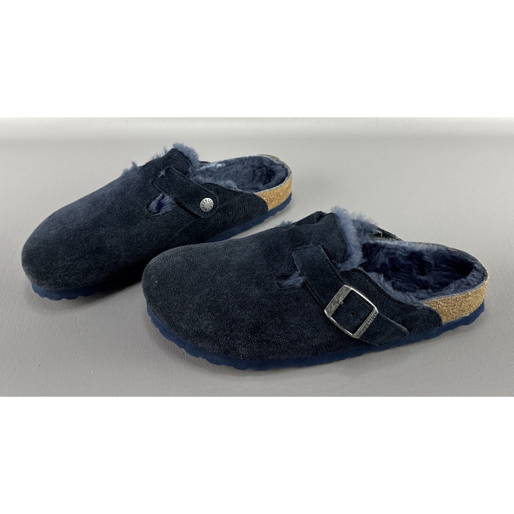 Birkenstock Boston Shearling Clogs Womens 9 Mens 7 Blue Suede Cozy Winter EU 40